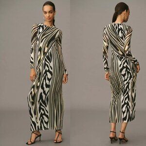 Anthropologie AFRM Didi Long-Sleeve Mesh Maxi Dress SIZE S black white new nwt